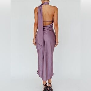 Sexy Satin Backless Halter Wedding Guest Dress Elegant Cowl Back Slit Dress